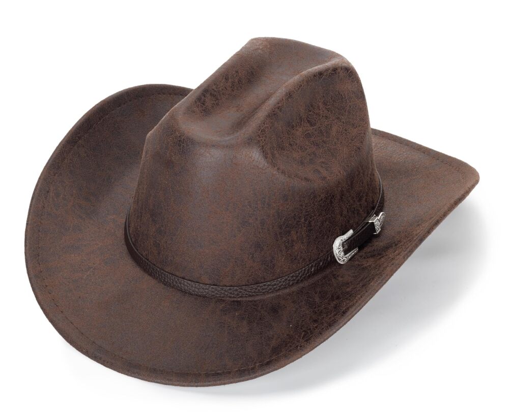 8830 Classic-Western Cowboy-Hat - Wide-Brim Pu Leather Cowgirl Cap Fedora
